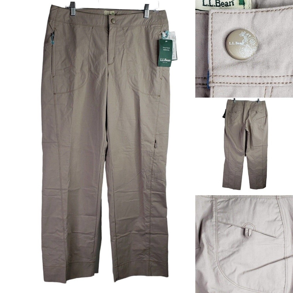 LL Bean Pants Womens Womens 14 Tall Hiking Pants Cargo Pockets Cotton Khaki Tan